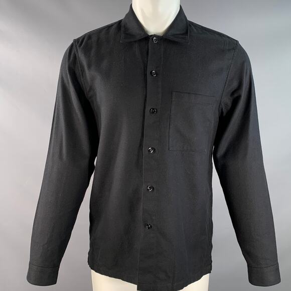 THEORY Size M Black Twill Cotton One pocket Long Sleeve Shirt - Picture 1 of 7